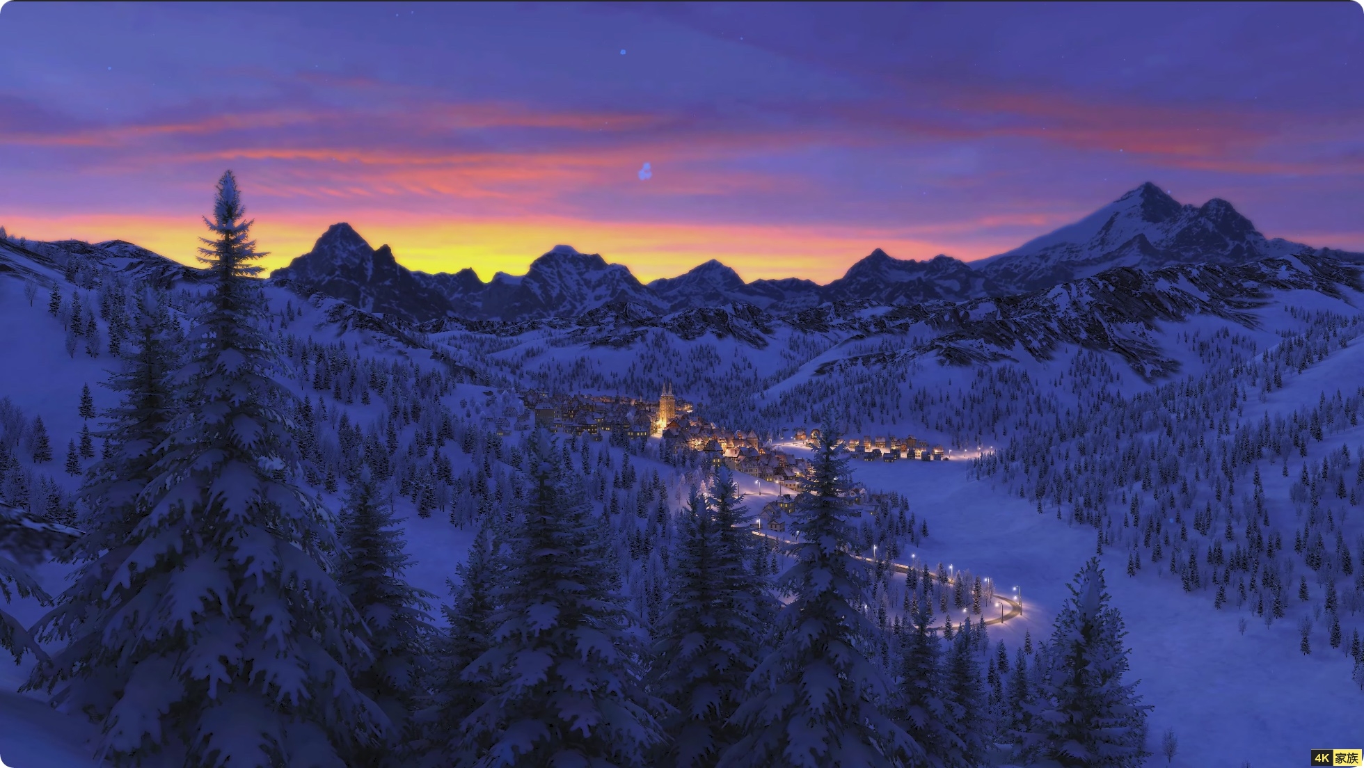 阿尔卑斯山谷镇子雪景 4K60FPS视频 第2张