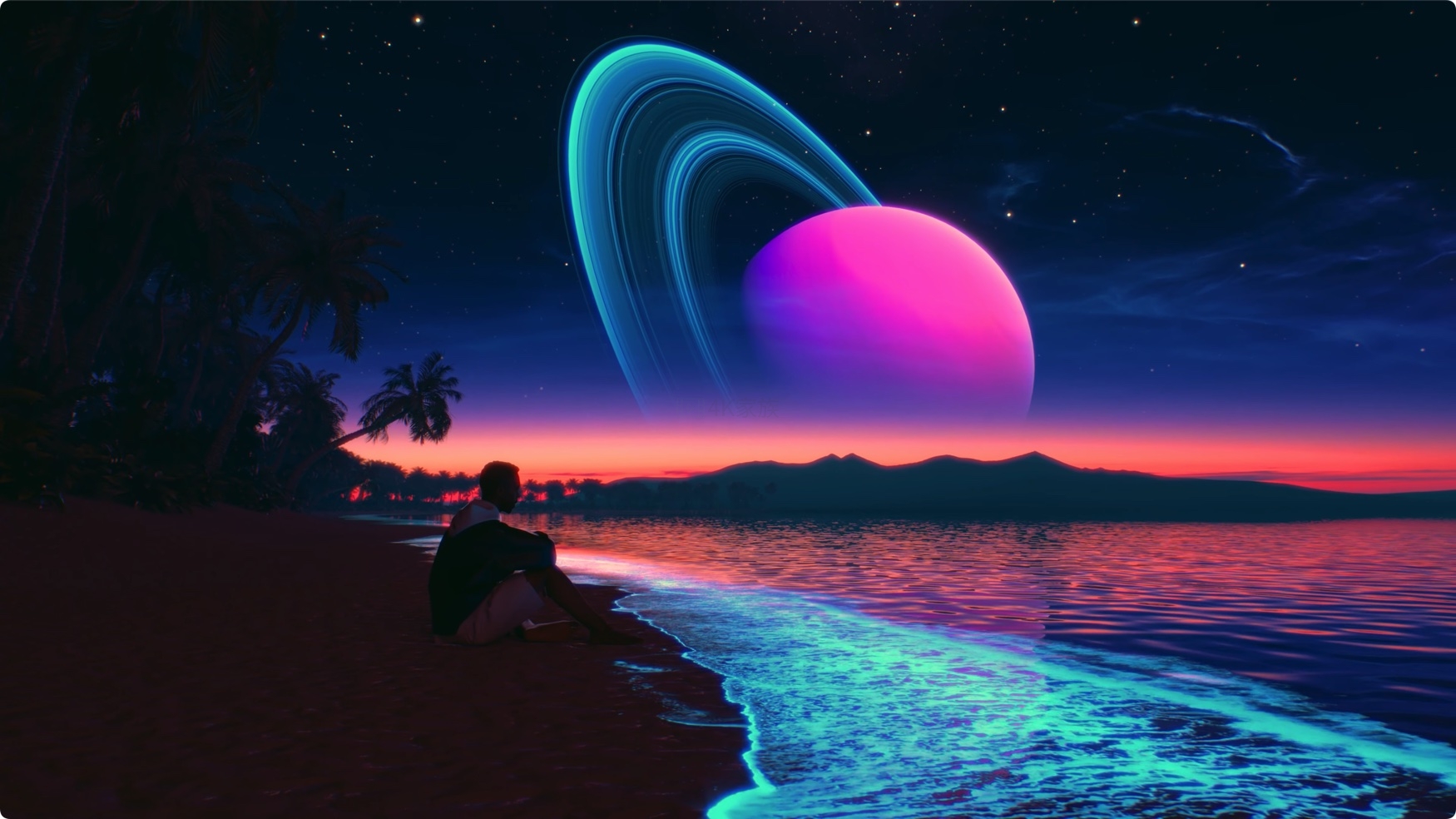 将近3分钟的土星 梦幻海滩  4K视频 第1张