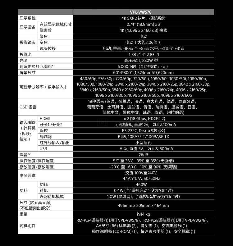 4K 高端家用投影仪推荐   索尼VPL-VW558 第3张